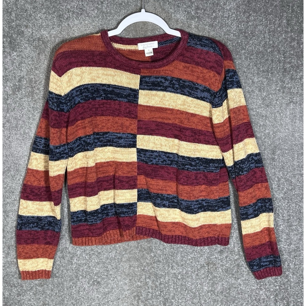 Christopher & Banks Knit Colorblock Sweater Womens Sz M Red Orange Fall Colors